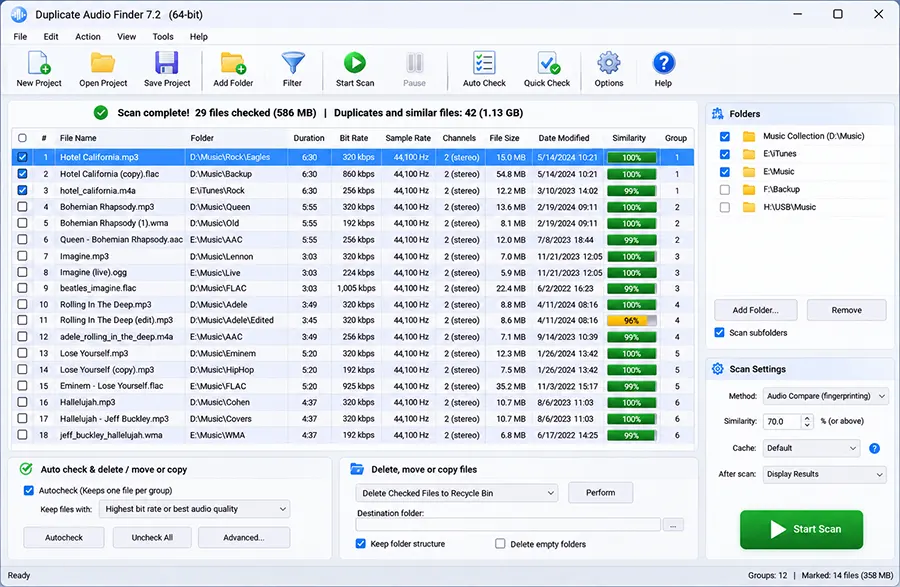 Duplicate Audio Finder Screenshot